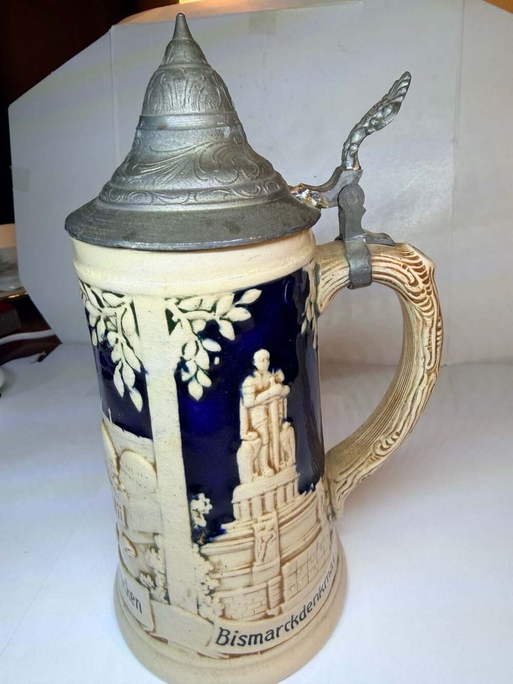 Reinhold Merkelbach Hamburg Landmarks Relief Beer Stein with Pewter Lid